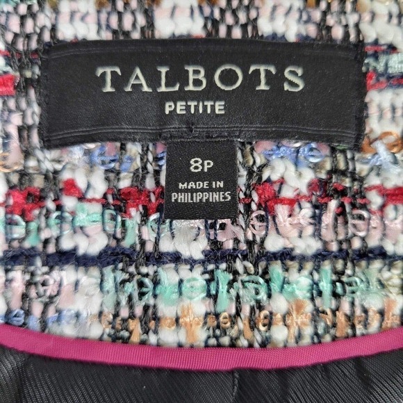 Talbots Blazer Jacket Womens Size 8 Petite Button Tweed Multicolored Fringe - Picture 5 of 8